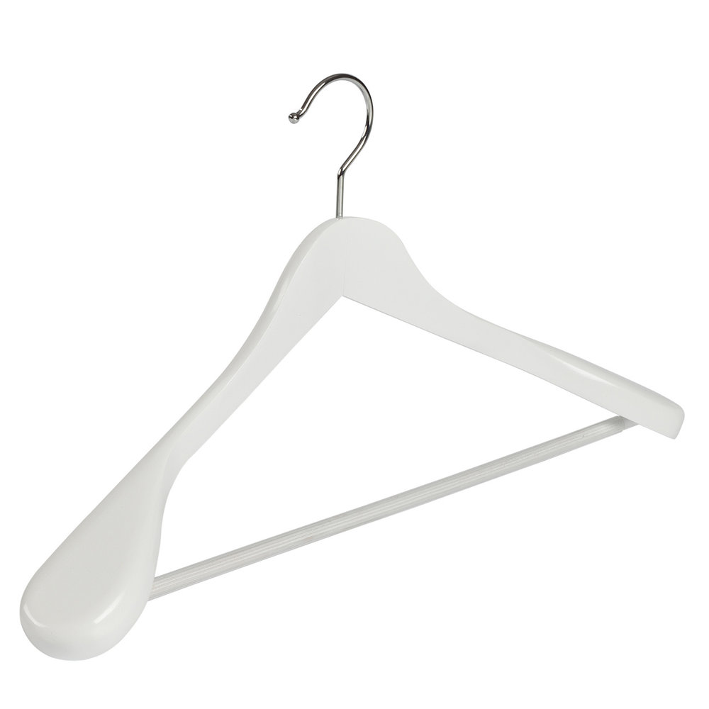 De Kledinghanger Gigant Mantel / kostuumhanger lotushout wit gelakt met schouderverbreding en anti-slip broeklat, 44 cm