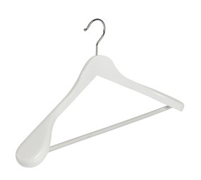 Mantel / kostuumhanger (geknikt) lotushout wit gelakt met schouderverbreding en anti-slip broeklat Mantel / kostuumhanger (geknikt) lotushout wit gelakt met schouderverbreding en anti-slip broeklat