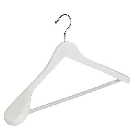 De Kledinghanger Gigant Mantel / kostuumhanger lotushout wit gelakt met schouderverbreding en anti-slip broeklat, 44 cm