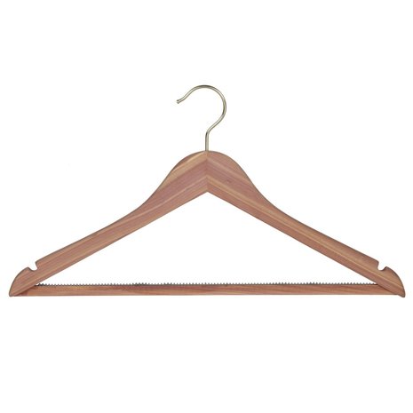 DE KLEDINGHANGER GIGANT Kledinghanger cederhout ongelakt met messinghaak, rokinkepingen en anti-slip broeklat, 45 cm