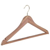 Kledinghanger cederhout ongelakt met messinghaak, rokinkepingen en anti-slip broeklat, 45 cm