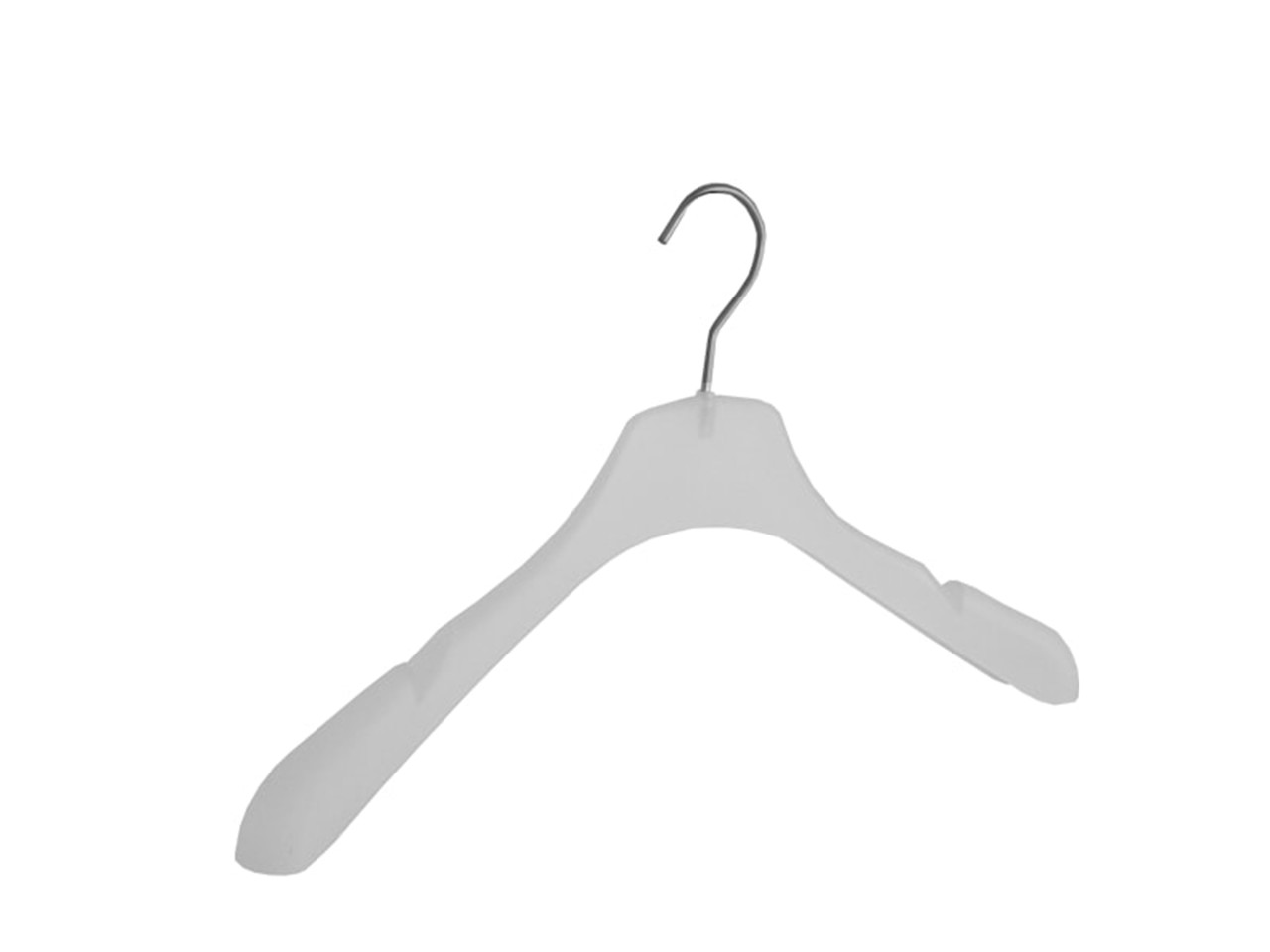 Mantel / kostuumhanger (gebogen) kunststof frosted met schouderverbreding en rokinkepingen Mantel / kostuumhanger (gebogen) kunststof frosted met schouderverbreding en rokinkepingen