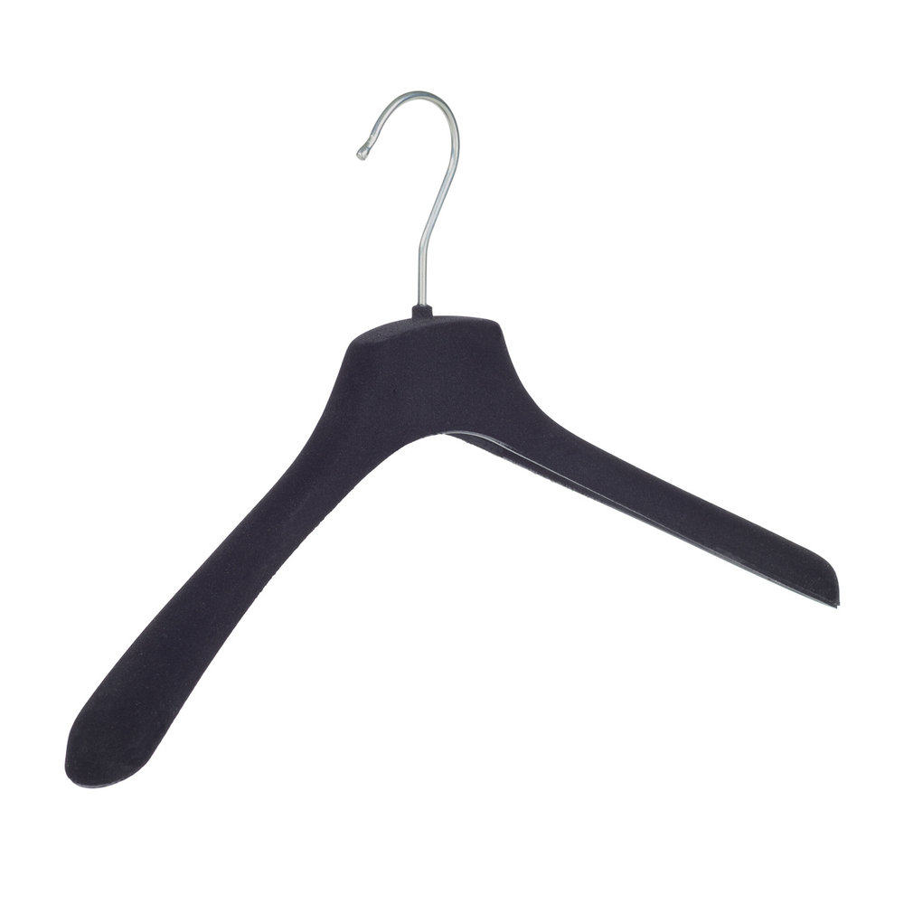 SER-VIZ Mantel / kostuumhanger (gebogen) kunststof velours zwart met schouderverbreding SER-VIZ Mantel / kostuumhanger (gebogen) kunststof velours zwart met schouderverbreding