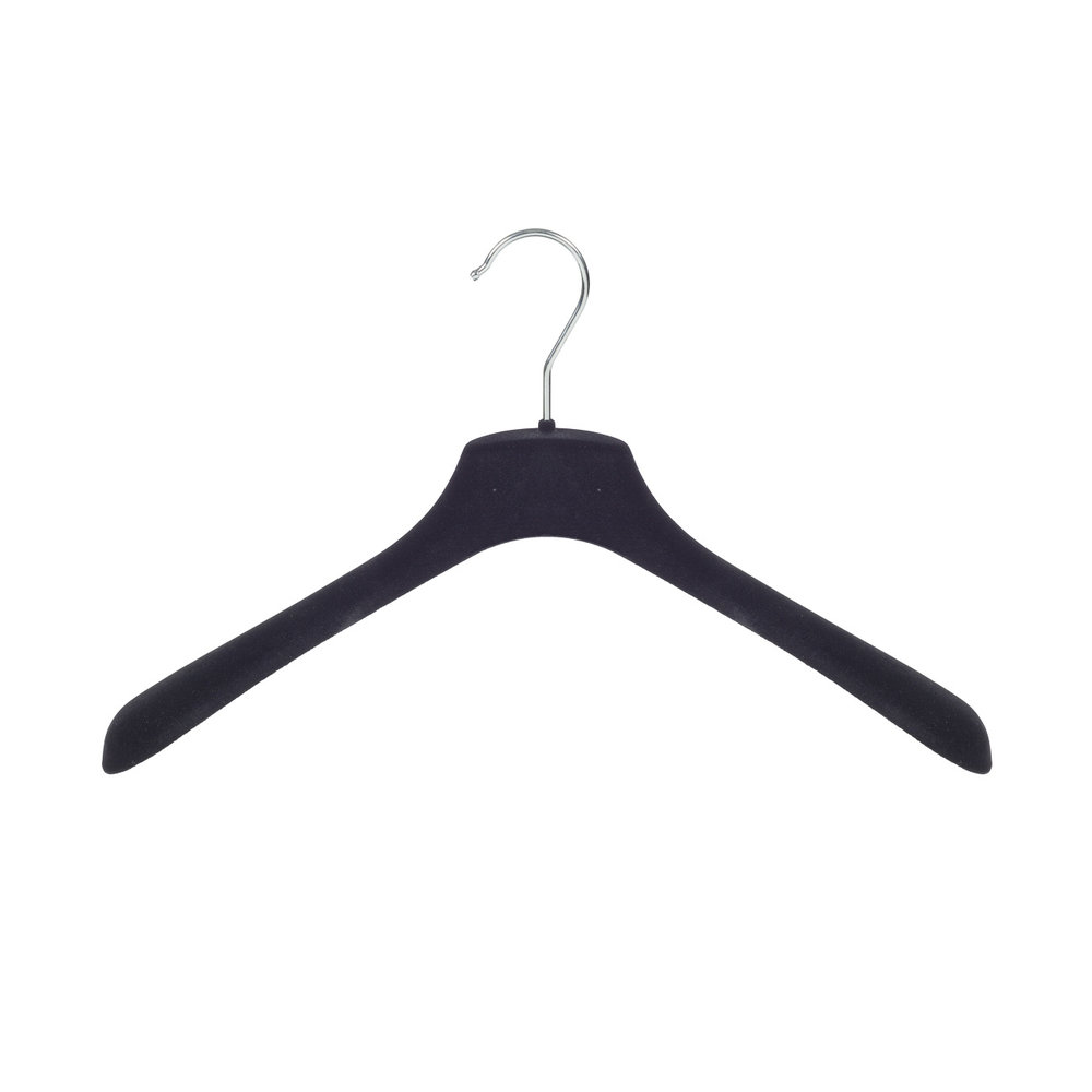 Mantel / kostuumhanger (gebogen) kunststof velours zwart met schouderverbreding Mantel / kostuumhanger (gebogen) kunststof velours zwart met schouderverbreding