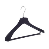 Mantel / kostuumhanger (gebogen) kunststof velours zwart met schouderverbreding en broeklat