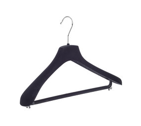 Mantel / kostuumhanger (gebogen) kunststof velours zwart met schouderverbreding en broeklat Mantel / kostuumhanger (gebogen) kunststof velours zwart met schouderverbreding en broeklat