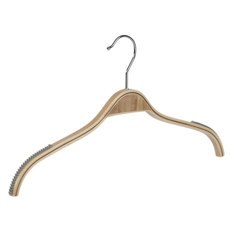 Blouse / shirthanger (vlak) berkenhout naturel gelakt met anti-slip op schouders