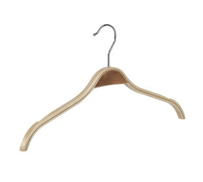 Blouse / shirthanger (vlak) berkenhout naturel gelakt met rokinkepingen Blouse / shirthanger (vlak) berkenhout naturel gelakt met rokinkepingen