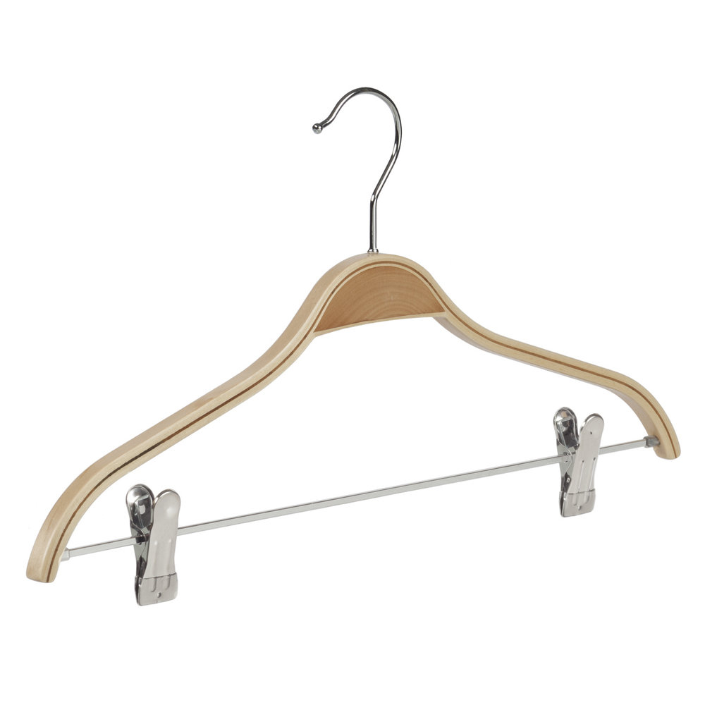De Kledinghanger Gigant Blouse / shirthanger berkenhout naturel gelakt met knijperlat, 42 cm