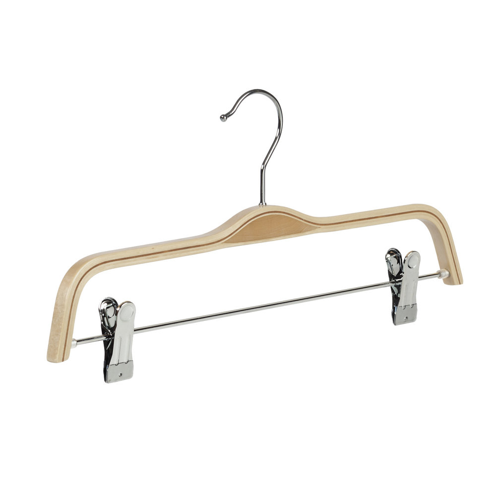 Rok / broekhanger berkenhout naturel gelakt met anti-slip knijpers Rok / broekhanger berkenhout naturel gelakt met anti-slip knijpers