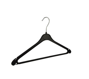 Blouse / shirthanger (vlak) kunststof zwart met rokinkepingen en broeklat Blouse / shirthanger (vlak) kunststof zwart met rokinkepingen en broeklat