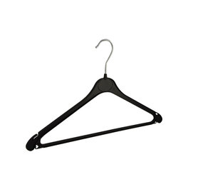 Blouse / shirthanger (vlak) kunststof zwart met rokinkepingen en anti-slip broeklat Blouse / shirthanger (vlak) kunststof zwart met rokinkepingen en anti-slip broeklat
