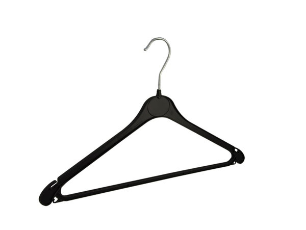 Blouse / shirthanger (vlak) kunststof zwart met rokinkepingen en anti-slip broeklat