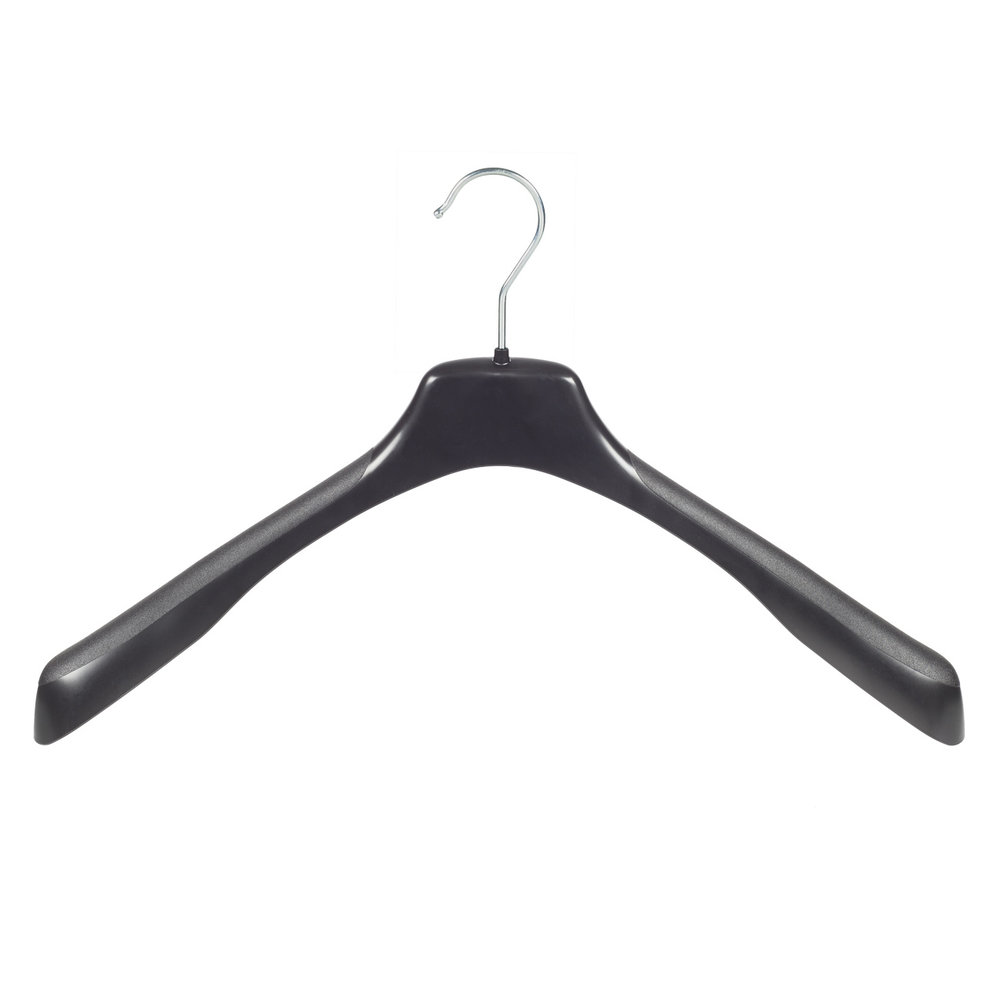 MH Mantel / kostuumhanger (gebogen) kunststof zwart met schouderverbreding MH Mantel / kostuumhanger (gebogen) kunststof zwart met schouderverbreding