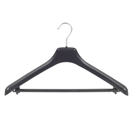 Mantel / kostuumhanger (gebogen) kunststof zwart met schouderverbreding en anti-slip broeklat
