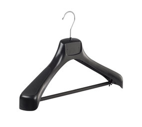 SER-VIZ Mantel / kostuumhanger (gebogen) kunststof zwart met schouderverbreding en broeklat SER-VIZ Mantel / kostuumhanger (gebogen) kunststof zwart met schouderverbreding en broeklat