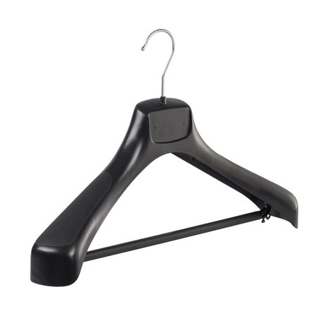 Mantel / kostuumhanger (gebogen) kunststof zwart met schouderverbreding en broeklat