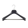 Mantel / kostuumhanger kunststof zwart met schouderverbreding en anti-slip broeklat (2 mm schuim), 40 cm Mantel / kostuumhanger kunststof zwart met schouderverbreding en anti-slip broeklat (2 mm schuim), 40 cm