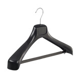Mantel / kostuumhanger (gebogen) kunststof zwart met schouderverbreding en anti-slip broeklat (2 mm schuim)