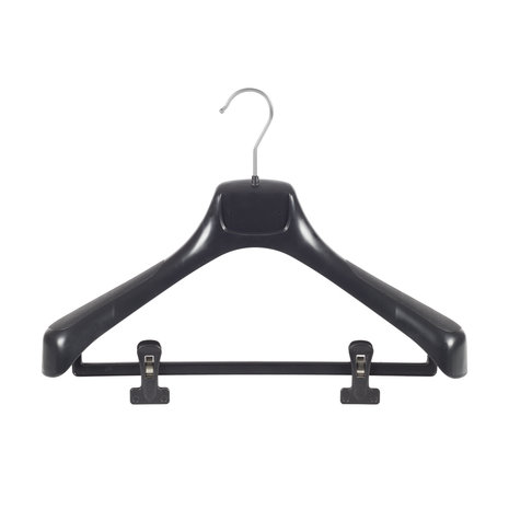Mantel / kostuumhanger (gebogen) kunststof zwart met schouderverbreding en anti-slip knijpers