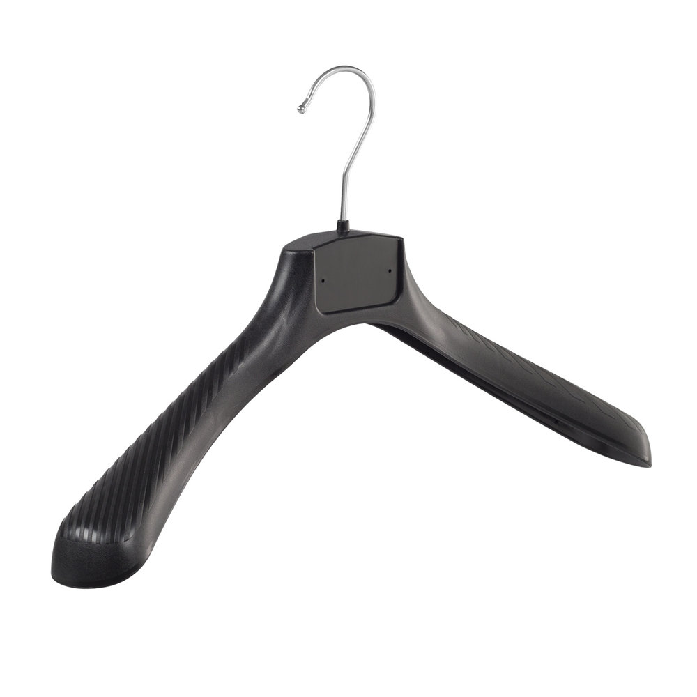 Mantel / kostuumhanger (gebogen) kunststof zwart met schouderverbreding