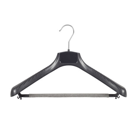 Mantel / kostuumhanger (gebogen) kunststof zwart met schouderverbreding en anti-slip broeklat (2 mm schuim)