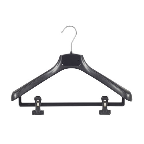 SER-VIZ Mantel / kostuumhanger (gebogen) kunststof zwart met schouderverbreding en anti-slip knijpers SER-VIZ Mantel / kostuumhanger (gebogen) kunststof zwart met schouderverbreding en anti-slip knijpers