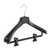 Mantel / kostuumhanger (gebogen) kunststof zwart met schouderverbreding en anti-slip knijpers