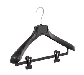 SER-VIZ Mantel / kostuumhanger (gebogen) kunststof zwart met schouderverbreding en anti-slip knijpers SER-VIZ Mantel / kostuumhanger (gebogen) kunststof zwart met schouderverbreding en anti-slip knijpers