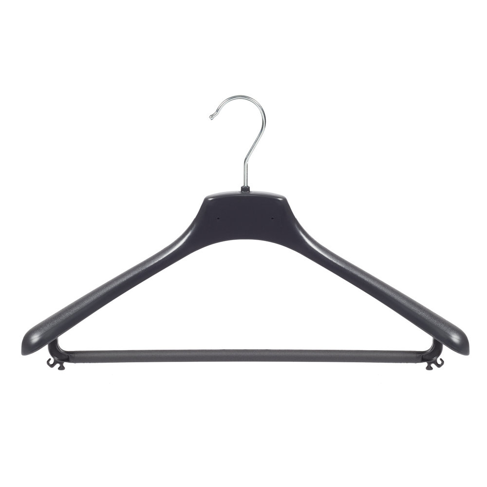 SER-VIZ Mantel / kostuumhanger (gebogen) kunststof zwart met schouderverbreding en broeklat SER-VIZ Mantel / kostuumhanger (gebogen) kunststof zwart met schouderverbreding en broeklat