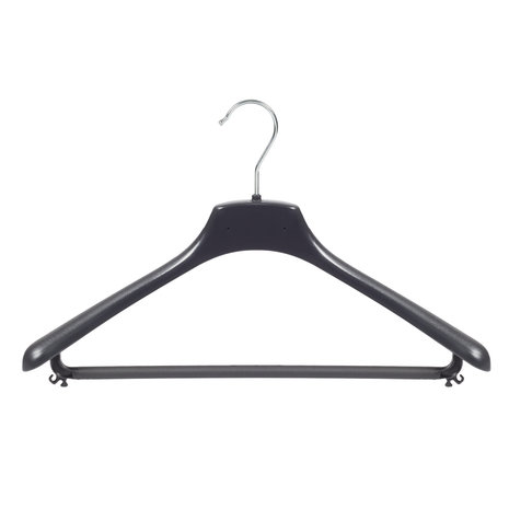 SER-VIZ Mantel / kostuumhanger (gebogen) kunststof zwart met schouderverbreding en broeklat SER-VIZ Mantel / kostuumhanger (gebogen) kunststof zwart met schouderverbreding en broeklat