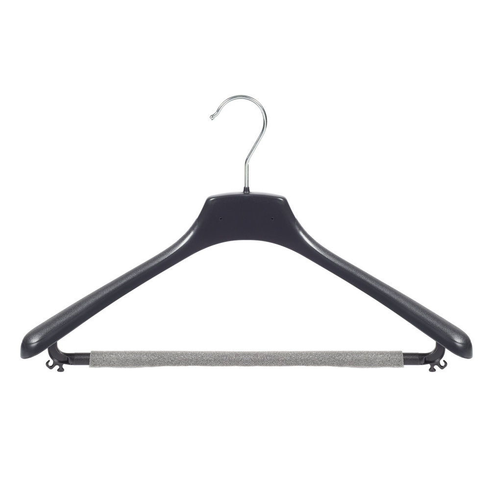 SER-VIZ Mantel / kostuumhanger (gebogen) kunststof zwart met schouderverbreding en anti-slip broeklat (2 mm schuim)