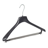 Mantel / kostuumhanger (gebogen) kunststof zwart met schouderverbreding en anti-slip broeklat (2 mm schuim) Mantel / kostuumhanger (gebogen) kunststof zwart met schouderverbreding en anti-slip broeklat (2 mm schuim)
