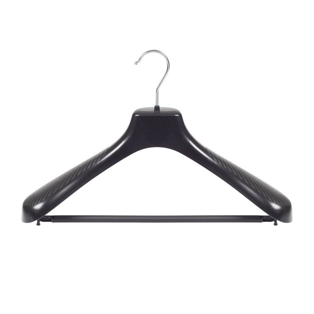 SER-VIZ Mantel / kostuumhanger (gebogen) kunststof zwart met schouderverbreding en broeklat SER-VIZ Mantel / kostuumhanger (gebogen) kunststof zwart met schouderverbreding en broeklat