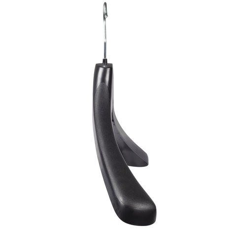 Mantel / kostuumhanger (gebogen) kunststof zwart met schouderverbreding en anti-slip broeklat (2 mm schuim)