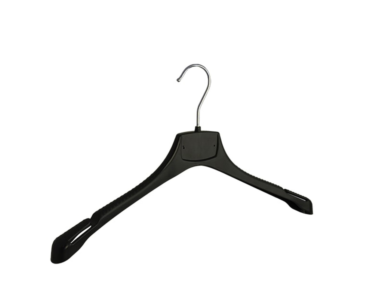 Mantel / kostuumhanger (gebogen) kunststof zwart met schouderverbreding en rokinkepingen