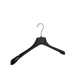 Mantel / kostuumhanger (gebogen) kunststof zwart met schouderverbreding en rokinkepingen Mantel / kostuumhanger (gebogen) kunststof zwart met schouderverbreding en rokinkepingen