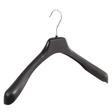 Mantel / kostuumhanger (gebogen) kunststof zwart met schouderverbreding (gebruikt)