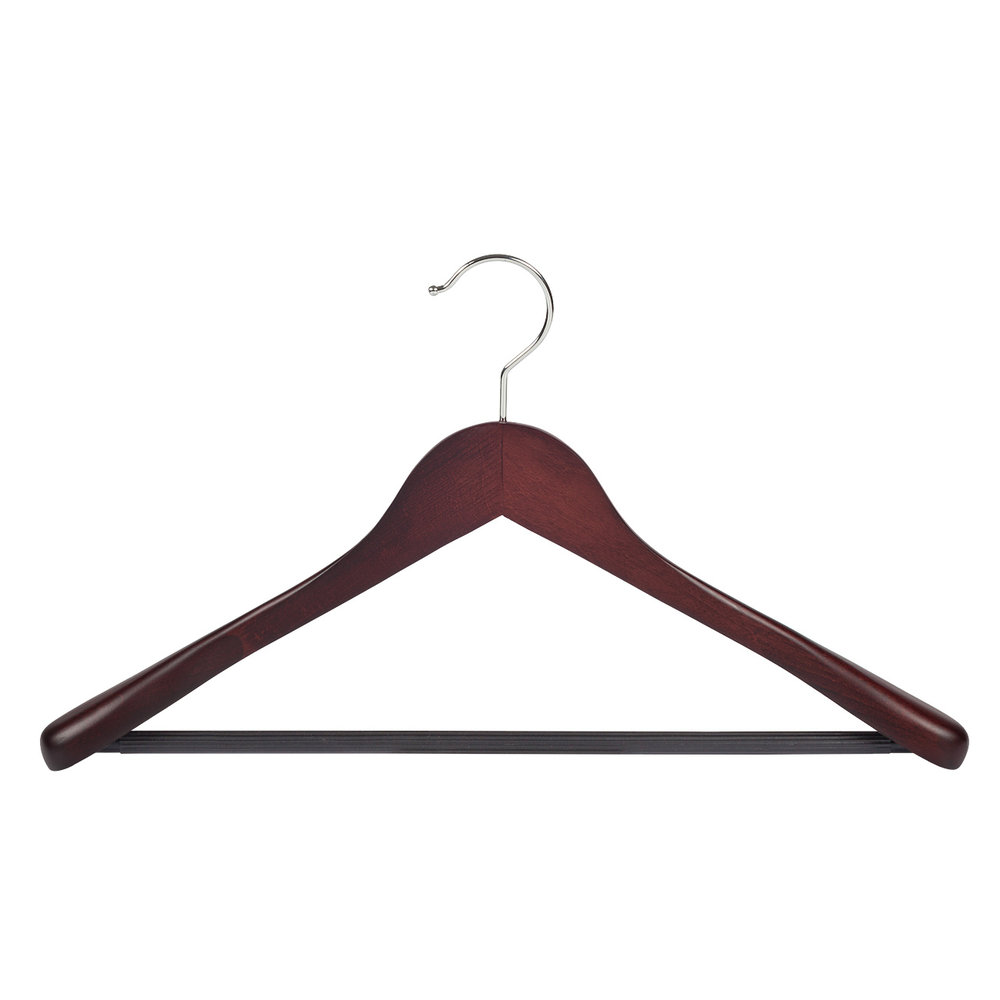 DE KLEDINGHANGER GIGANT Mantel / kostuumhanger (geknikt) beukenhout mahonie gebeitst met schouderverbreding en anti-slip broeklat