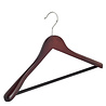 Mantel / kostuumhanger beukenhout mahonie gebeitst met schouderverbreding en anti-slip broeklat, 38 cm Mantel / kostuumhanger beukenhout mahonie gebeitst met schouderverbreding en anti-slip broeklat, 38 cm