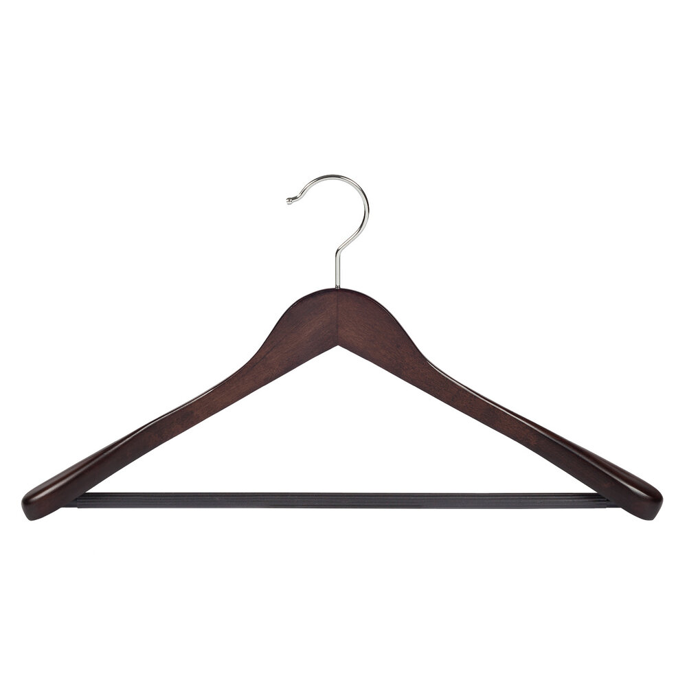DE KLEDINGHANGER GIGANT Mantel / kostuumhanger (geknikt) beukenhout wenge gebeitst met schouderverbreding en anti-slip broeklat DE KLEDINGHANGER GIGANT Mantel / kostuumhanger (geknikt) beukenhout wenge gebeitst met schouderverbreding en anti-slip broeklat
