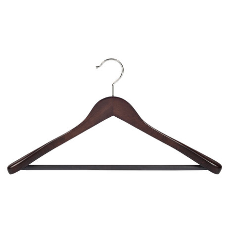 DE KLEDINGHANGER GIGANT Mantel / kostuumhanger (geknikt) beukenhout wenge gebeitst met schouderverbreding en anti-slip broeklat DE KLEDINGHANGER GIGANT Mantel / kostuumhanger (geknikt) beukenhout wenge gebeitst met schouderverbreding en anti-slip broeklat