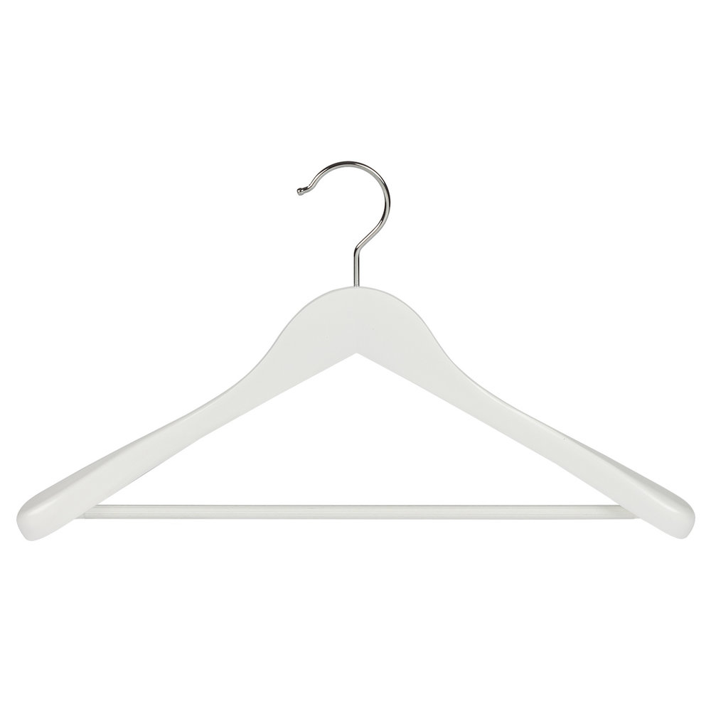 DE KLEDINGHANGER GIGANT Mantel / kostuumhanger (geknikt) beukenhout wit gelakt met schouderverbreding en anti-slip broeklat DE KLEDINGHANGER GIGANT Mantel / kostuumhanger (geknikt) beukenhout wit gelakt met schouderverbreding en anti-slip broeklat