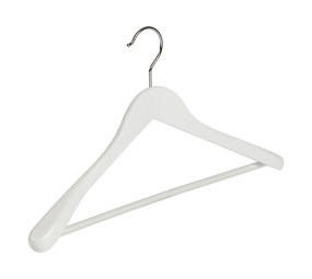 Mantel / kostuumhanger (geknikt) beukenhout wit gelakt met schouderverbreding en anti-slip broeklat Mantel / kostuumhanger (geknikt) beukenhout wit gelakt met schouderverbreding en anti-slip broeklat