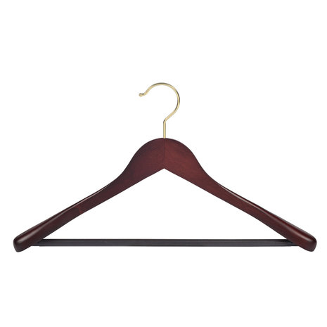 DE KLEDINGHANGER GIGANT Mantel / kostuumhanger (geknikt) beukenhout mahonie gebeitst met messinghaak, schouderverbreding en anti-slip broeklat DE KLEDINGHANGER GIGANT Mantel / kostuumhanger (geknikt) beukenhout mahonie gebeitst met messinghaak, schouderverbreding en anti-slip broeklat