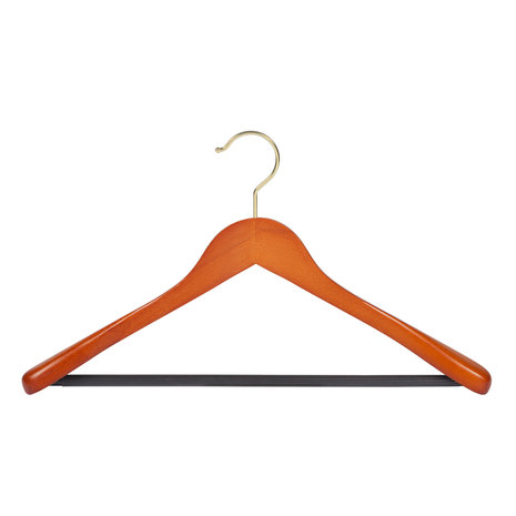 DE KLEDINGHANGER GIGANT Mantel / kostuumhanger (geknikt) beukenhout kersen gebeitst met messinghaak, schouderverbreding en anti-slip broeklat DE KLEDINGHANGER GIGANT Mantel / kostuumhanger (geknikt) beukenhout kersen gebeitst met messinghaak, schouderverbreding en anti-slip broeklat