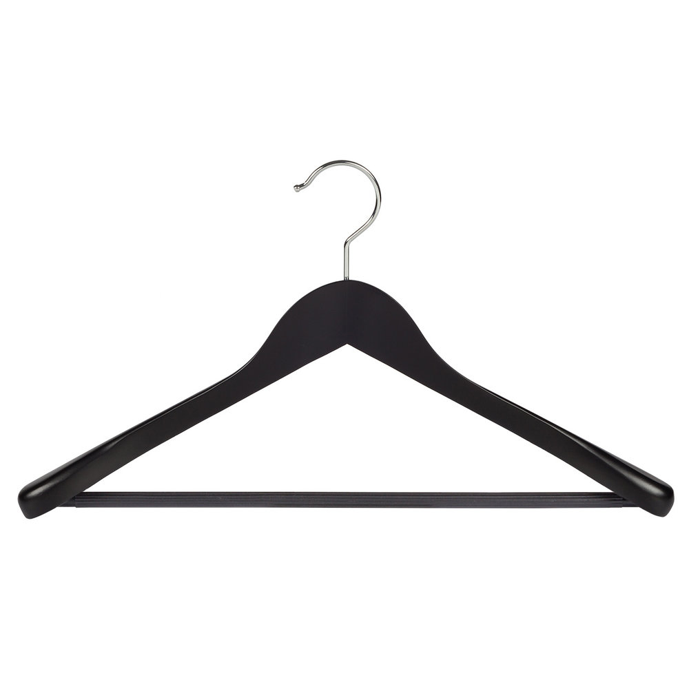 DE KLEDINGHANGER GIGANT Mantel / kostuumhanger (geknikt) beukenhout zwart gelakt met schouderverbreding en anti-slip broeklat