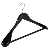 De Kledinghanger Gigant Mantel / kostuumhanger lotushout zwart gelakt met schouderverbreding en anti-slip broeklat, 44 cm