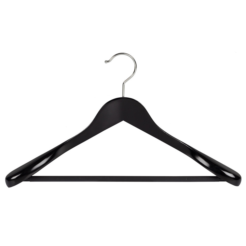 DE KLEDINGHANGER GIGANT Mantel / kostuumhanger (geknikt) lotushout zwart gelakt met schouderverbreding en anti-slip broeklat