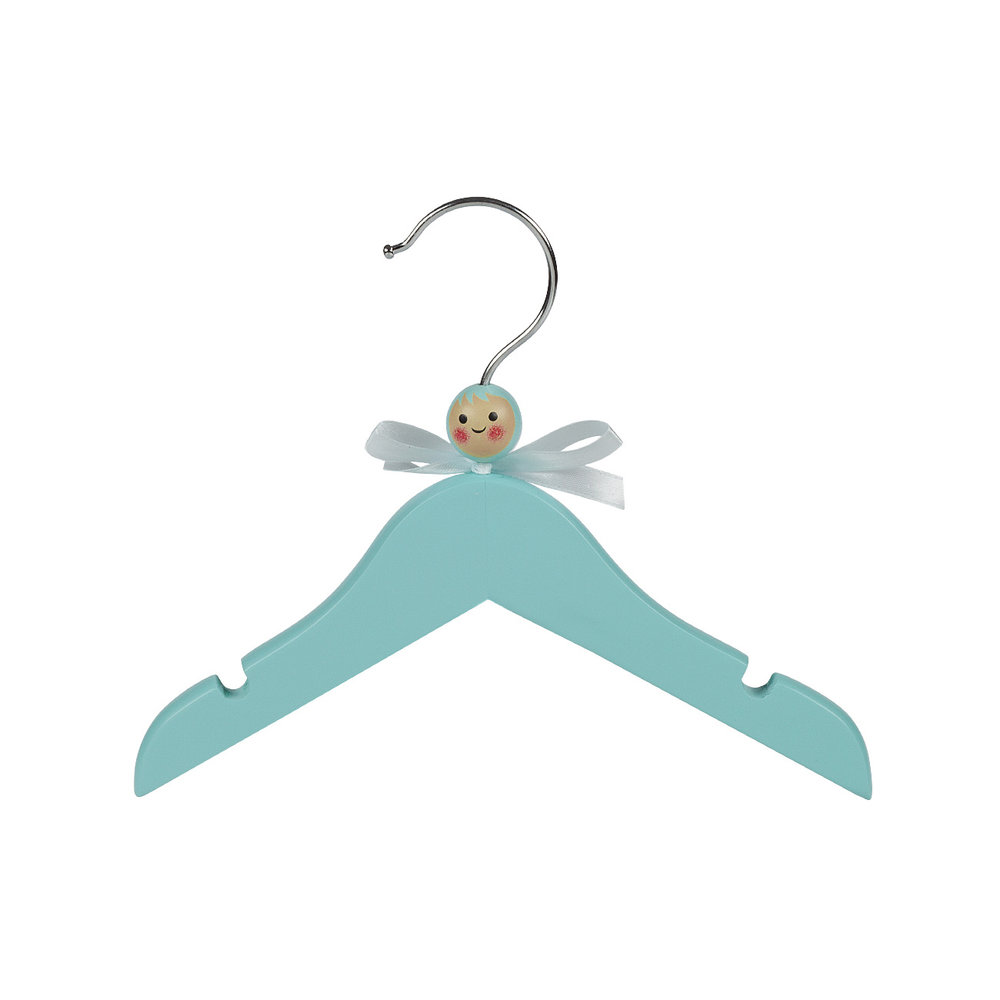 DE KLEDINGHANGER GIGANT Babyhanger lotushout blauw gelakt met rokinkepingen, 24 cm